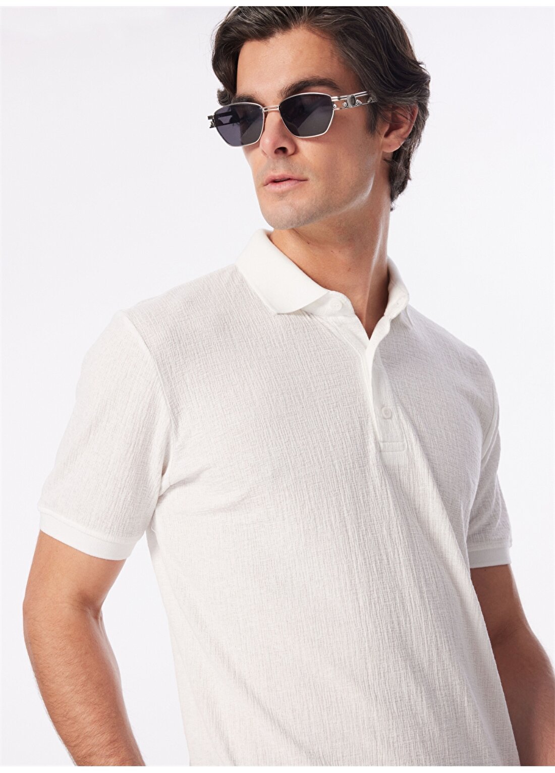 People By Fabrika Beyaz Erkek Slim Fit Jakarlı Polo T-Shirt SPBF4SM-TST 5086