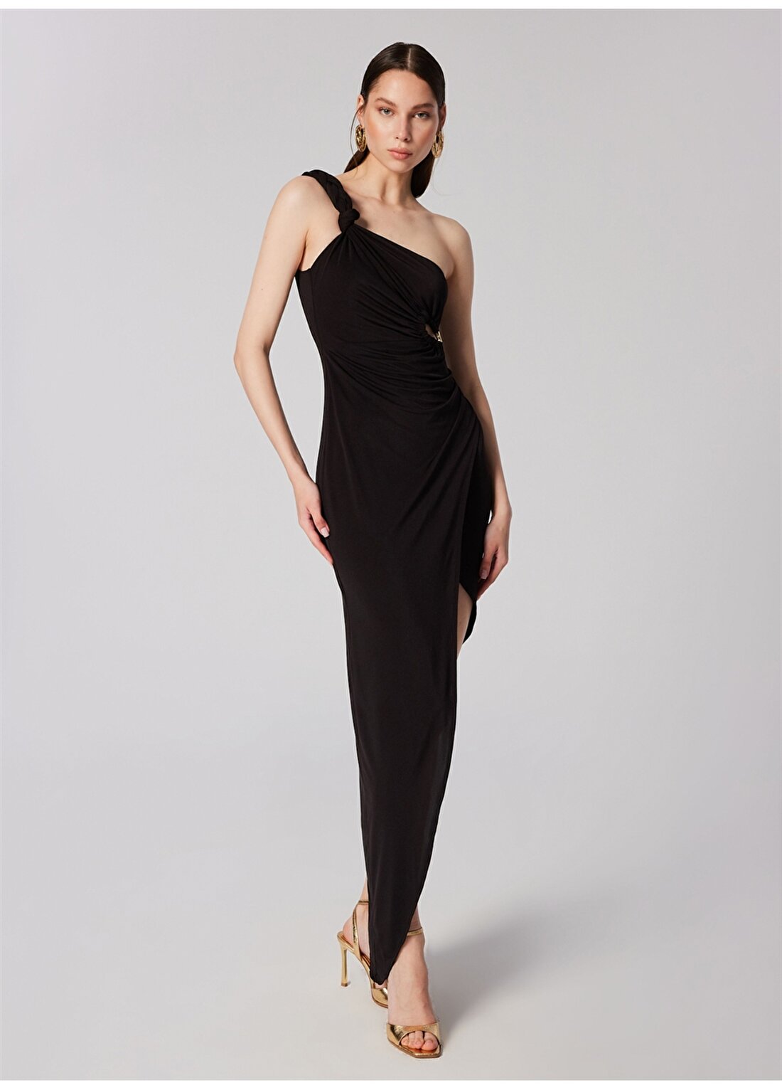 Sagaza For Boyner Siyah Kadın Tek Omuz Uzun Normal Abiye Elbise SGZB015
