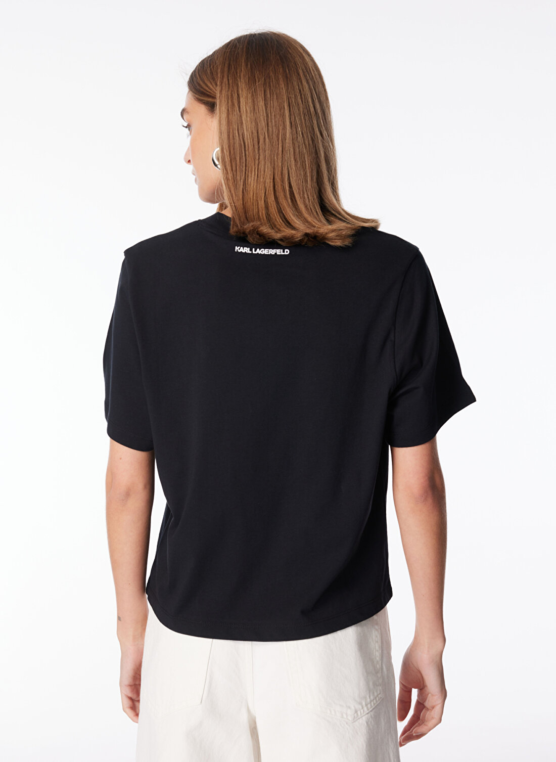 KARL LAGERFELD Yuvarlak Yaka Baskılı Siyah Kadın T-Shirt 240W1701