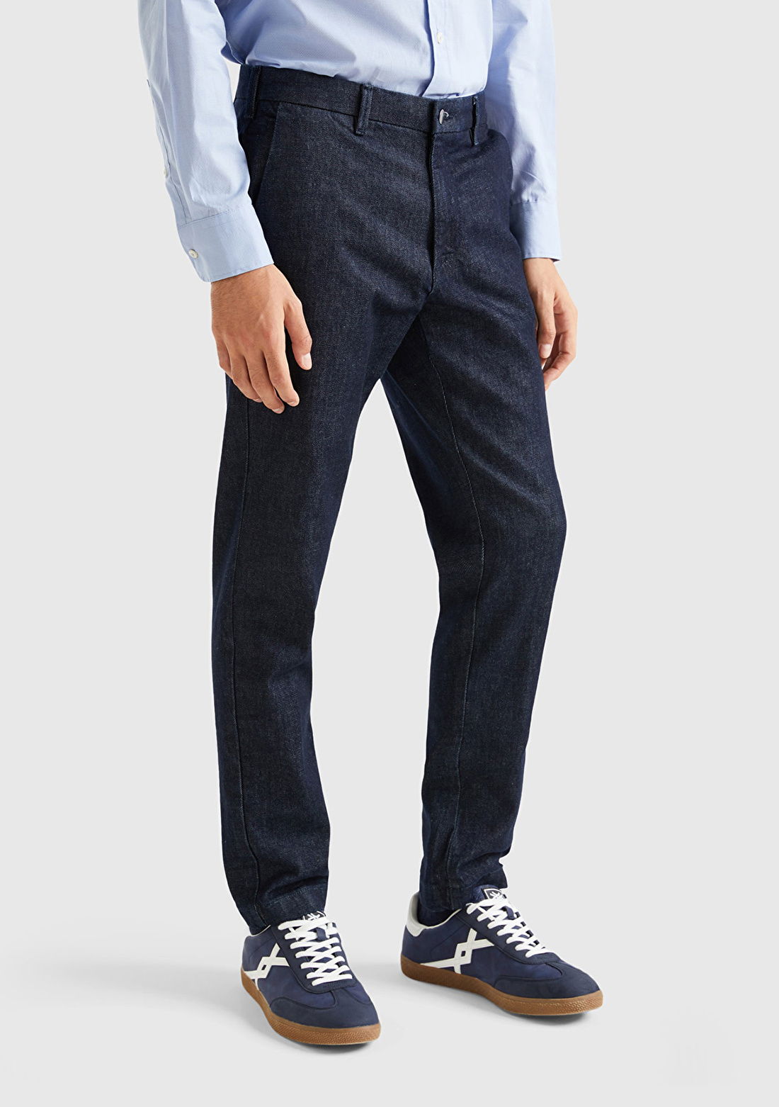 Erkek Lacivert Slim Fit Denim Chino Pantolon