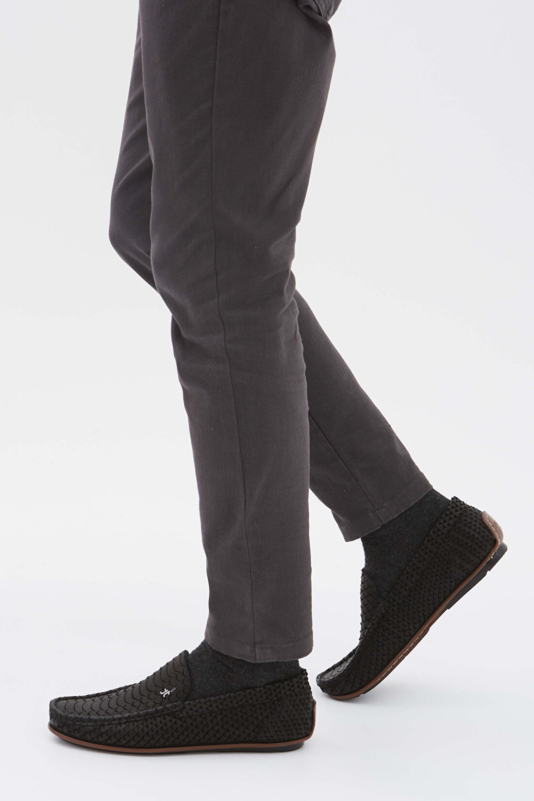 Tamer Tanca Erkek Hakiki Deri Siyah Yılan Desen Loafer Ayakkabı