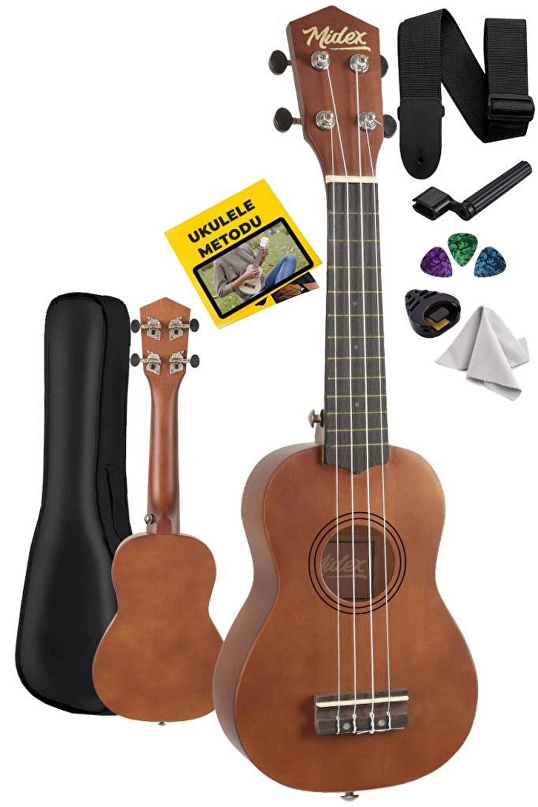 Midex UKX-901M Brown Soprano Ukulele (Askı Çanta Metod Pena)