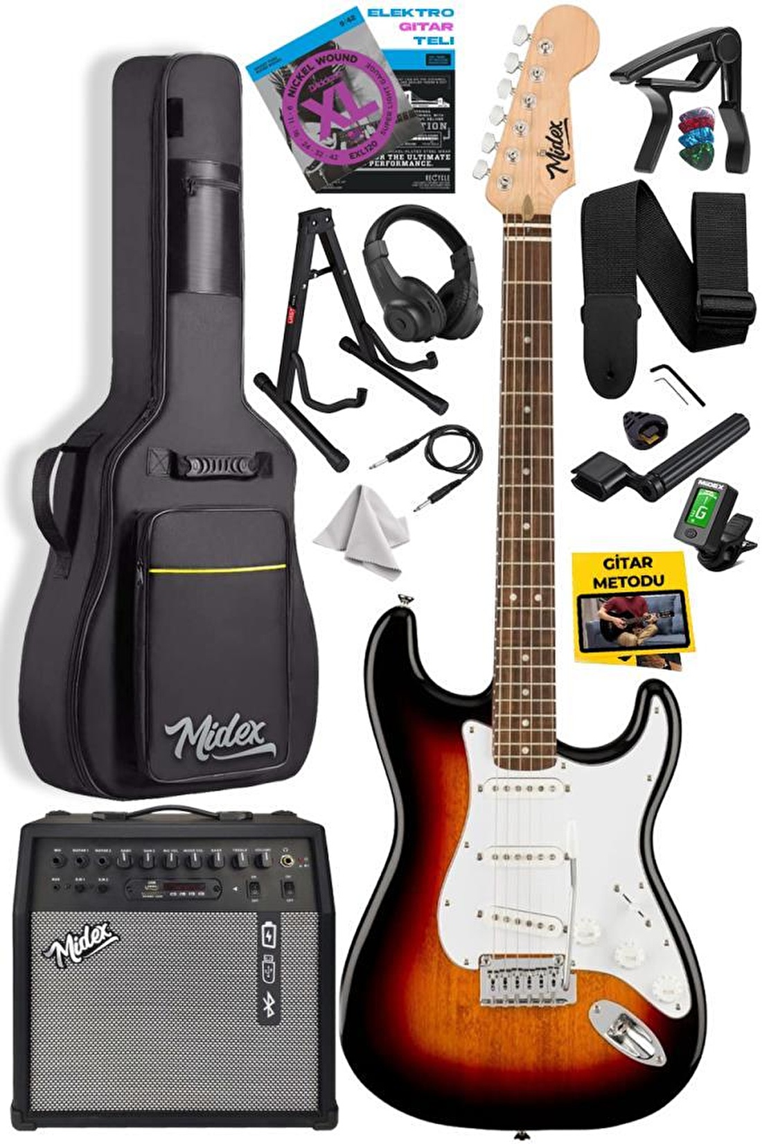 Midex RPH-30SB-50AMP Gül Klavye SSS 50W Amfili Elektro Gitar Seti