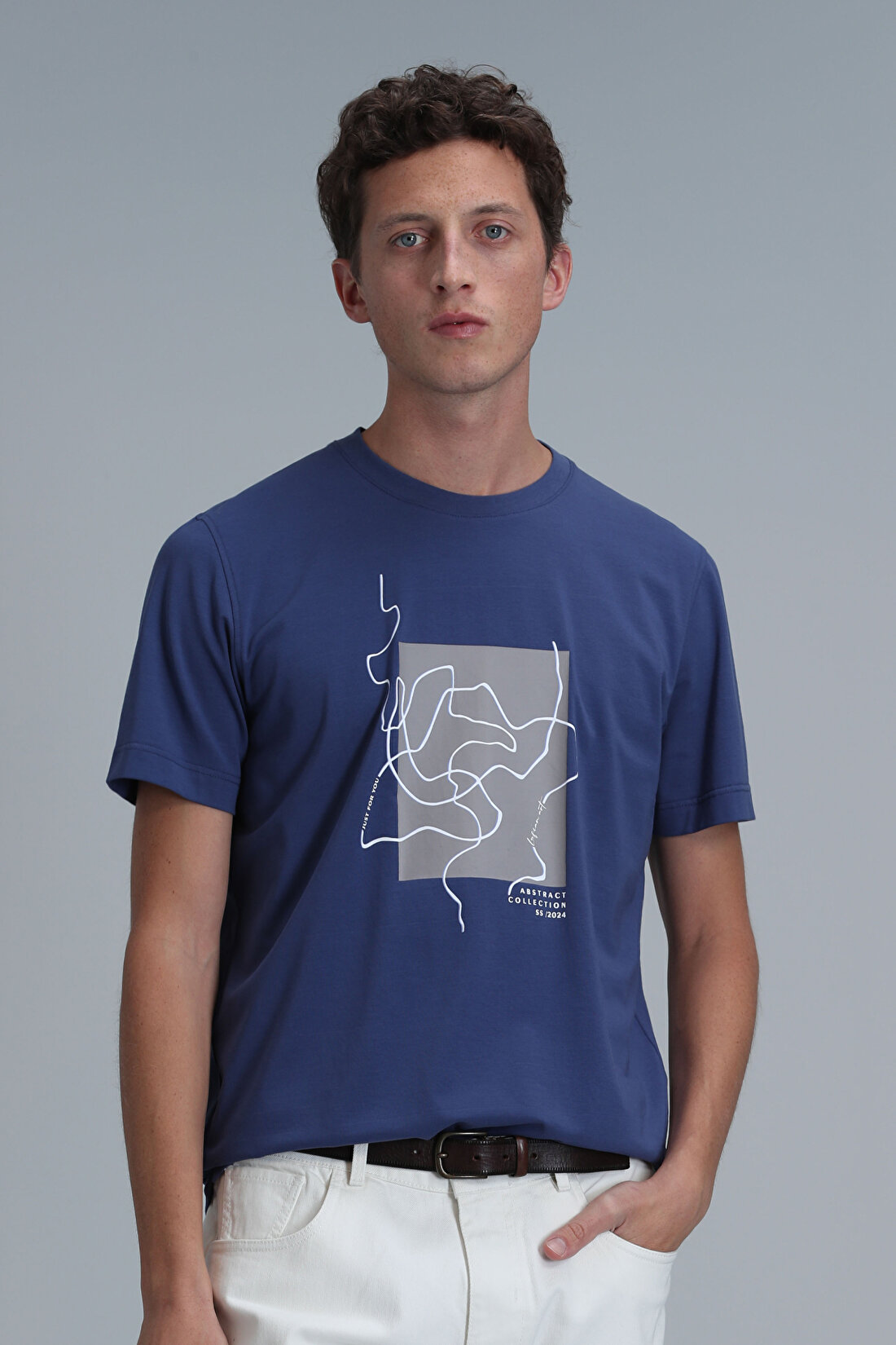 Nally Modern Grafik T- Shirt Koyu Saks