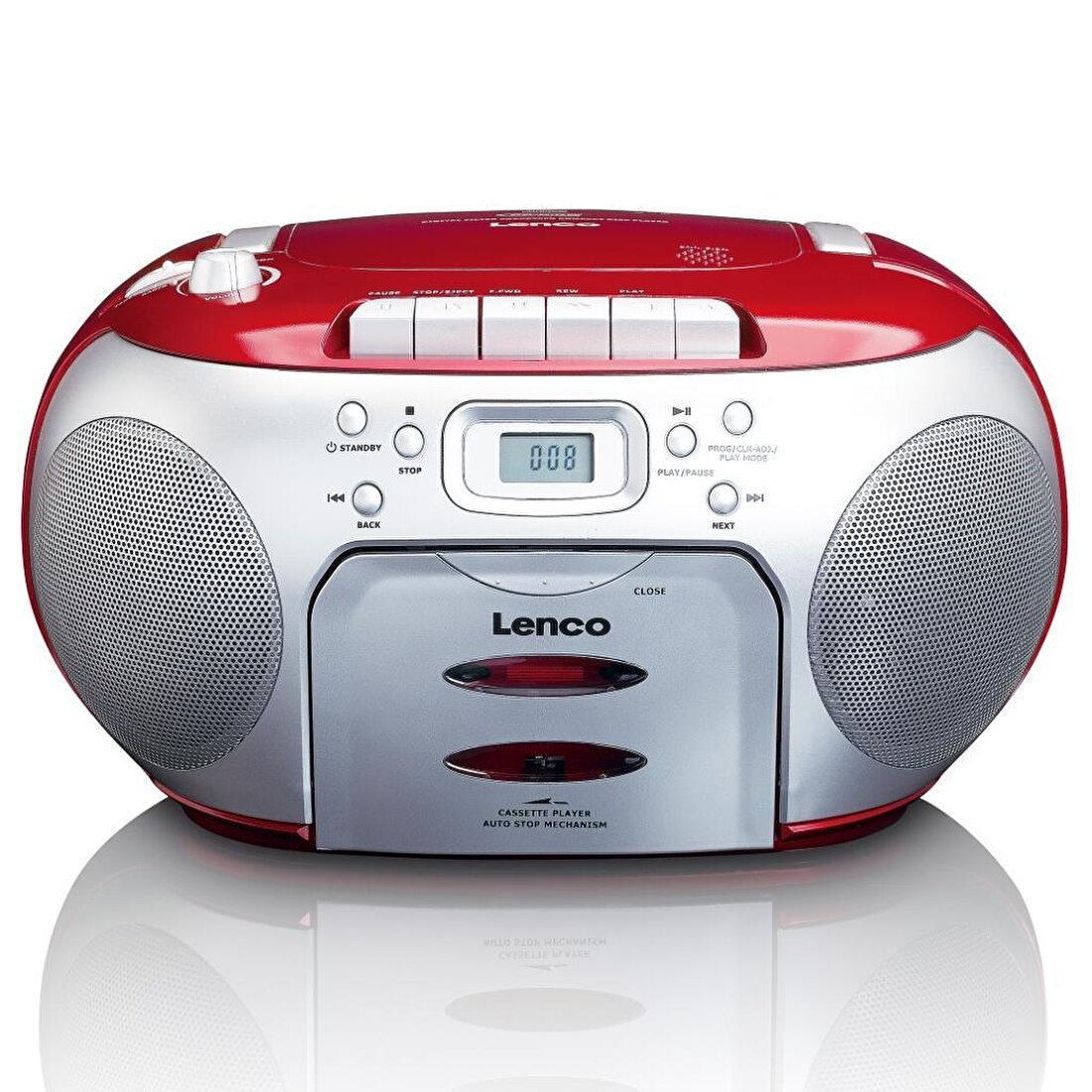 LENCO SCD-420 RD - TAŞINABİLİR Müzik Seti FM RADYO CD KASET ÇALAR Kırmızı Gümüş