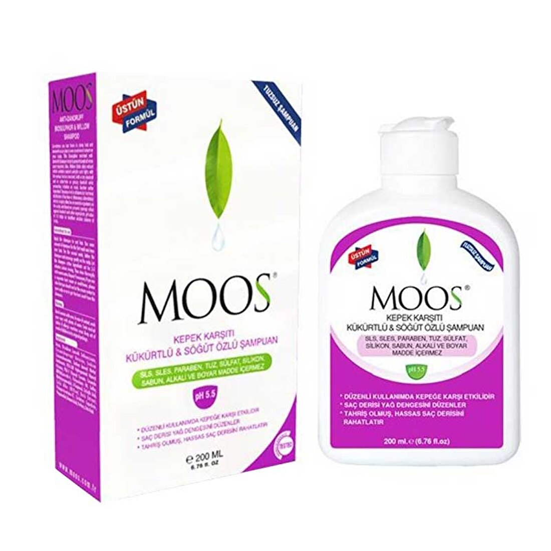 Moos Kepeğe Karşı Kükürtlü ve Söğüt Özlü Tuzsuz Şampuan 200ml