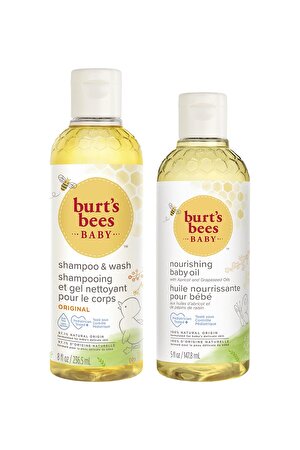Burt's Bees Bebek Bakım Seti, Saç ve Vücut Şampuanı, Bebek Yağı