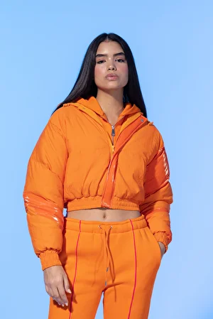Glossy Y2K Orange Puffer Coat