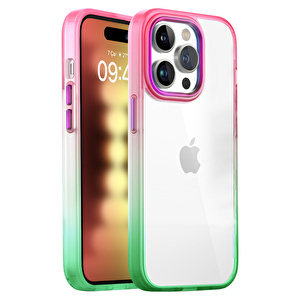 Buff iPhone 15 Pro Air Bumper Rainbow Kılıf Pembe Yeşil