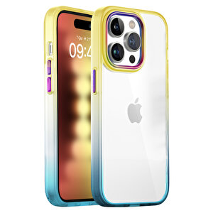 Buff iPhone 15 Pro Air Bumper Rainbow Kılıf Sarı Yeşil