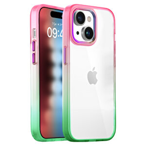 Buff iPhone 15 Air Bumper Rainbow Kılıf Pembe Yeşil