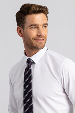 Modern Slim Fit Uzun Kollu Pamuklu Kolay Ütü Armürlü Erkek Beyaz Gömlek