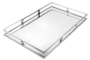 Gümüş Metal Dikdörtgen Aynalı Tepsi 56x36x5cm