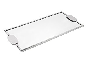 Gümüş Metal Dikdörtgen Aynalı Tepsi 54x25x2cm