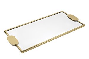 Gold Metal Dikdörtgen Aynalı Tepsi 54x25x2cm