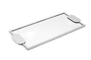Gümüş Metal Dikdörtgen Aynalı Tepsi 44x20x2cm