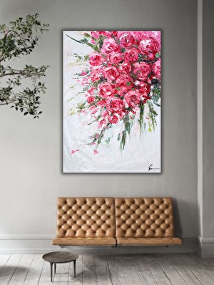 Çiçek Buket El Yapımı Yağlı Boya Tablo 55x73cm