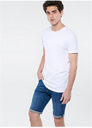 Mavi Beyaz Streç T-Shirt