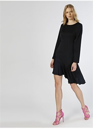 Vero Moda Asimetrik Fırfırlı Lacivert  Elbise