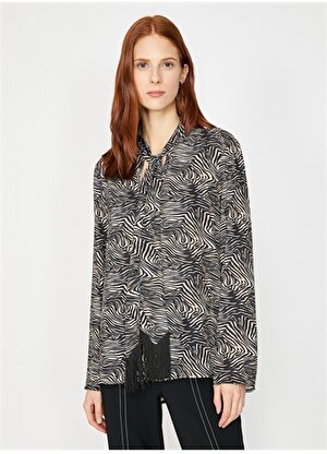 Koton Zebra Desenli Siyah Kadın Bluz