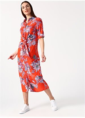 Koton 9Yak88573Cw Koyu Kırmızı Kadın Bel Detaylı Çiçek Desenli Elbise
