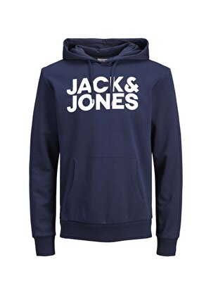 Jack & Jones Kapüşonlu Baskılı Koyu Lacivert Erkek Sweatshirt