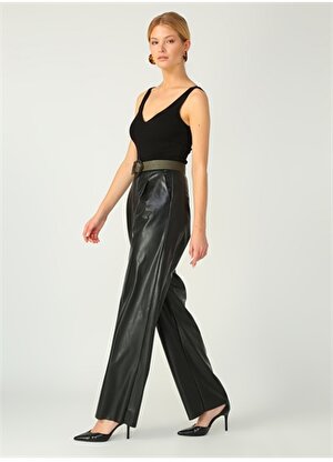 Selma Çilek Siyah Kadın Deri Görünümlü Pantolon SLM-70  