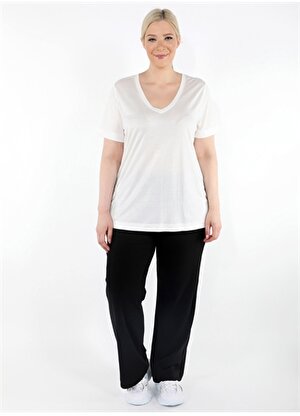 Luokk V Yaka Kısa Kollu Beyaz Kadın T-Shirt
