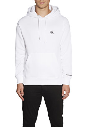 Calvin Klein Jeans Kapüşon Regular Fit Düz Erkek Beyaz Sweatshirt J30J315713-YAF CK ESSENTIAL REGULAR