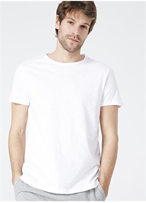 Limon Sosis Yaka Düz Beyaz Erkek T-Shirt INTER21