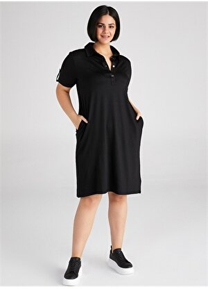 Faik Sönmez Polo Yaka Düz Siyah Kadın Elbise B00070