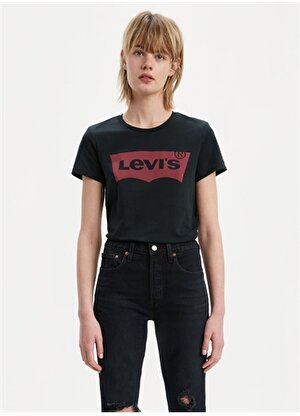 Levis Kadın Bisiklet Yaka Baskılı SiyahT-Shirt