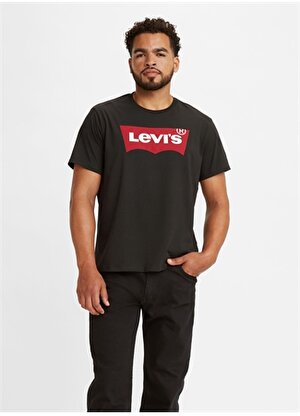 Levis Siyah Bisiklet Yaka Baskılı ErkekT-Shirt