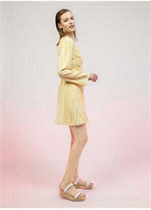 DM X Boyner V Yaka Desenli Sarı Kadın Elbise