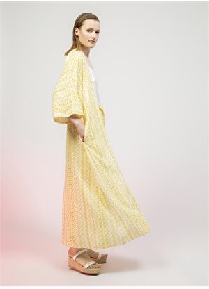 DM X Boyner Şal Yaka Desenli Sarı Kadın Elbise