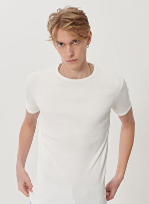 Lee L211816100_Basic O Yaka Düz Beyaz Erkek T-shirt