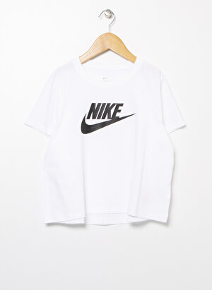 Nike Çocuk Beyaz Bisiklet Yaka Cropped Fit Baskılı T-Shirt DA6925-102 G NSW TEE CROP FUTURA