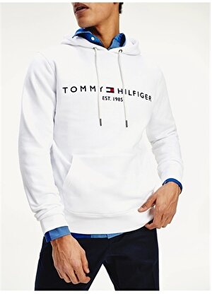 Tommy Hilfiger Beyaz Erkek Kapüşonlu Regular Fit Düz Sweatshirt MW0MW11599YBR  