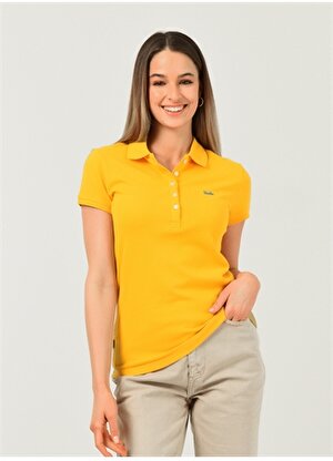 Ucla Polo Yaka Nakışlı Sarı Kadın T-Shirt