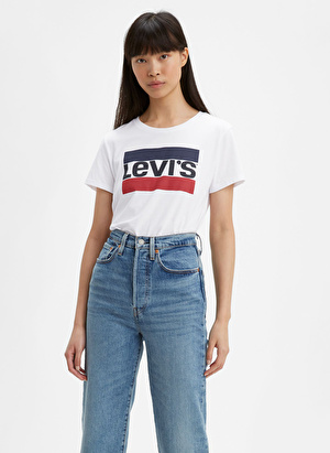 Levis 17369-1313 Bisiklet Yaka Kısa Kol Baskılı Beyaz Kadın T-Shirt