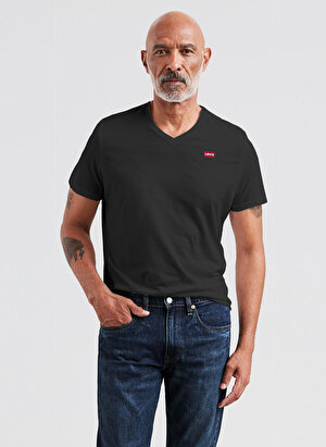 Levis 85641-0016_ORI Ginal Hm Vneck Lse V Yaka Relaxed Düz Siyah Erkek T-Shirt