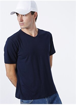 Fabrika Lacivert Erkek Basic Modal T-Shirt ROMEO-V 