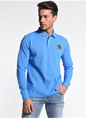 Ucla COMPTON Polo Yaka  Standart Kalıp Nakışlı Mavi Erkek Sweatshirt