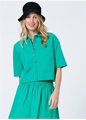 Limon Robinson   Geniş Fit Düz Yeşil Kadın Gömlek
