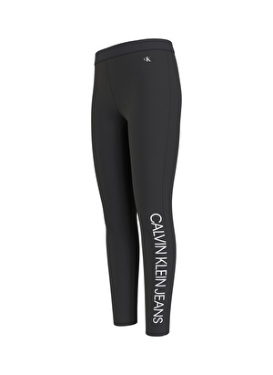 Calvin Klein Logo Legging  Normal Bel Dar Kalıp Düz Siyah Kız Çocuk Tayt