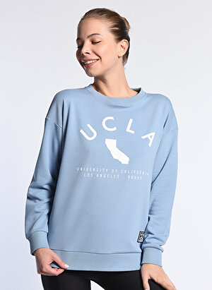 Ucla Alameda Bisiklet Yaka  Oversized Baskılı Açık Mavi Kadın Sweatshirt