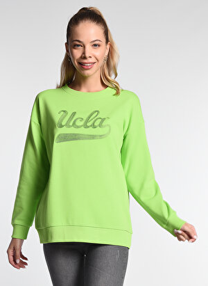 Ucla Barbara Yuvarlak Yaka Uzun Kollu  Oversized Nakışlı Yeşil Kadın Sweatshirt