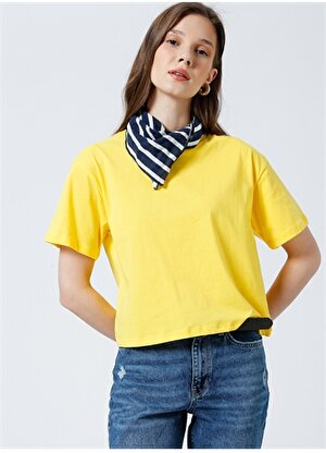 Fabrika K-Abella Bisiklet Yaka Crop Düz Sarı Kadın T-Shirt