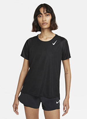 Nike Siyah Kadın Bisiklet Yaka Düz T-Shirt DD5927-010 W NK DF RACE TOP SS