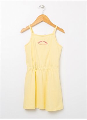 Limon Limon Crazy Gırl Sarı Düz Yaka Geniş Fit Kız Çocuk Elbise Elbise